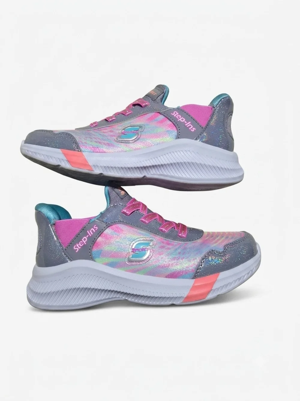 Skechers Girls' Iridescent Pink, Gray & Teal Slip-On Sneakers